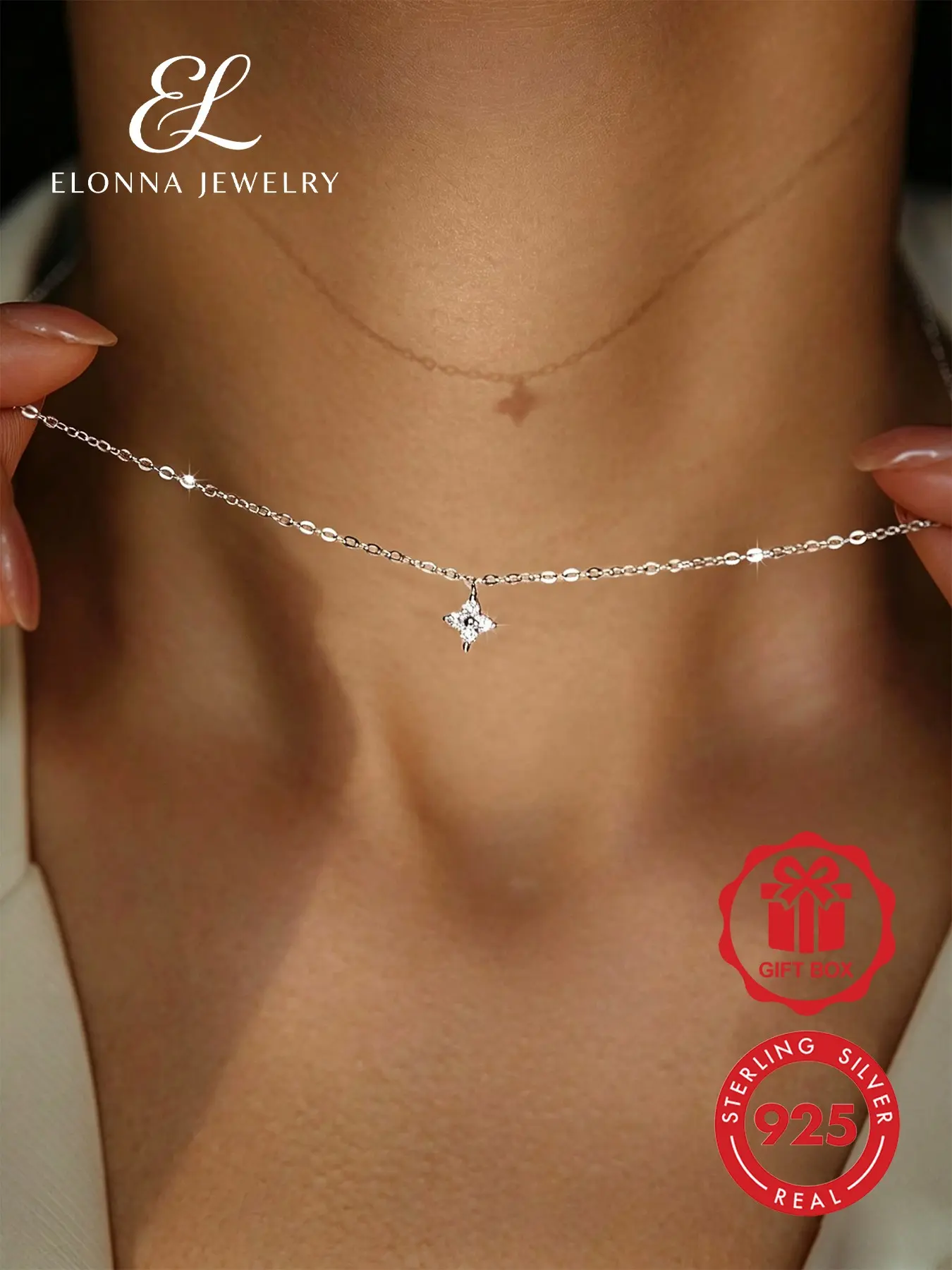 925 Silver Color Mini Cute Luxurious Four Leaf Clover Pendant Necklace, High Quality Zircon Stone, Perfect for Everyday and Special Occasions, Elegant Gift Necklace