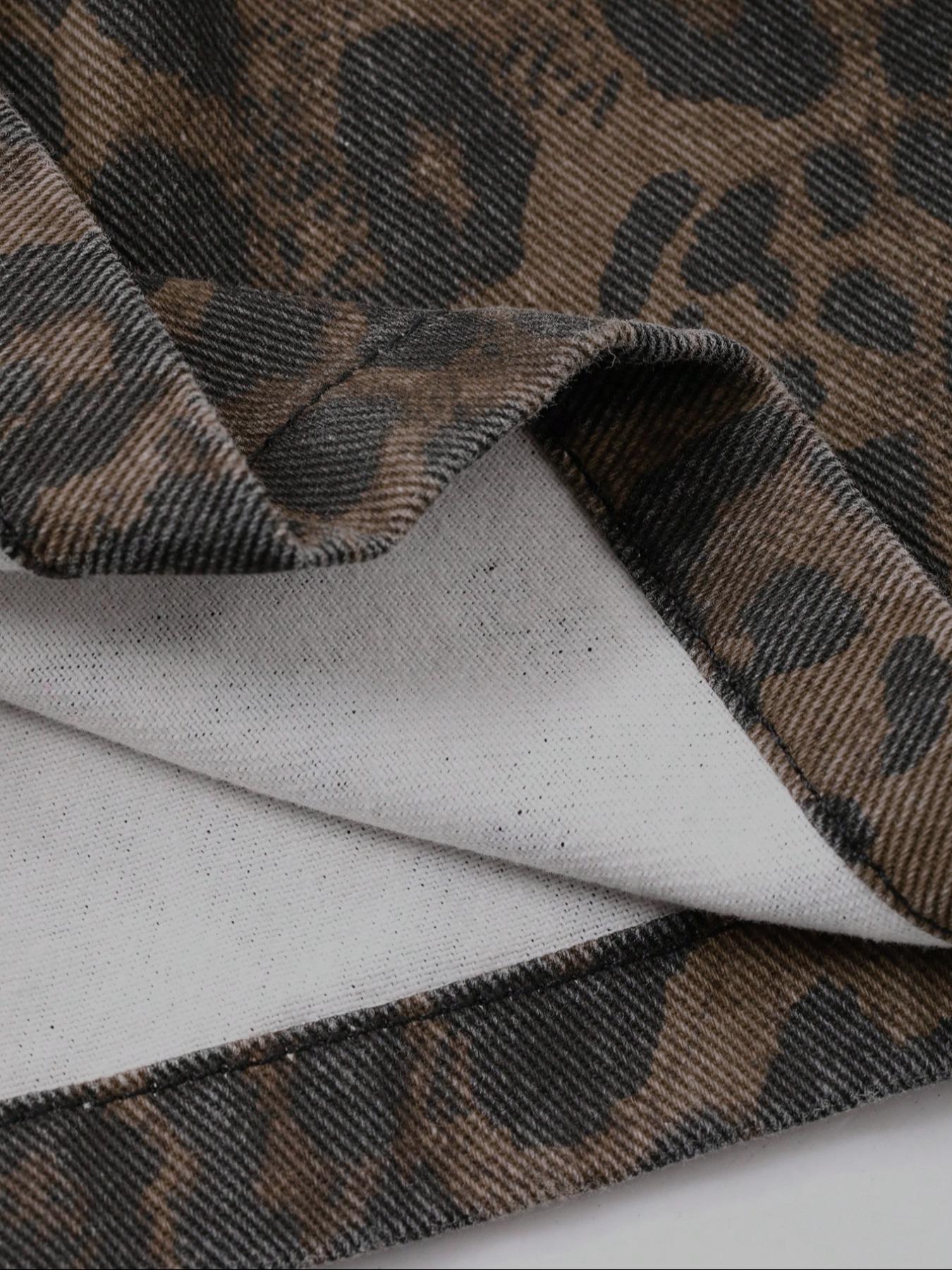 Trendy New Leopard Print Denim Jeans, Fashionable Street Style, Spring Summer Youthful Look, Women's Mid-Calf Jeans, Button Fly Closure