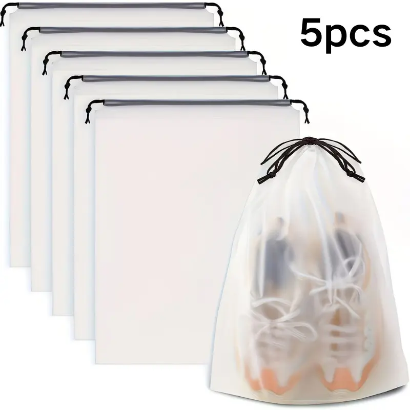 Transparent waterproof drawstring storage bag, thick plastic dust-proof drawstring bag, suitable for shoes, clothes, cosmetics, underwear and daily miscellaneous items, suitable for travel and home organization