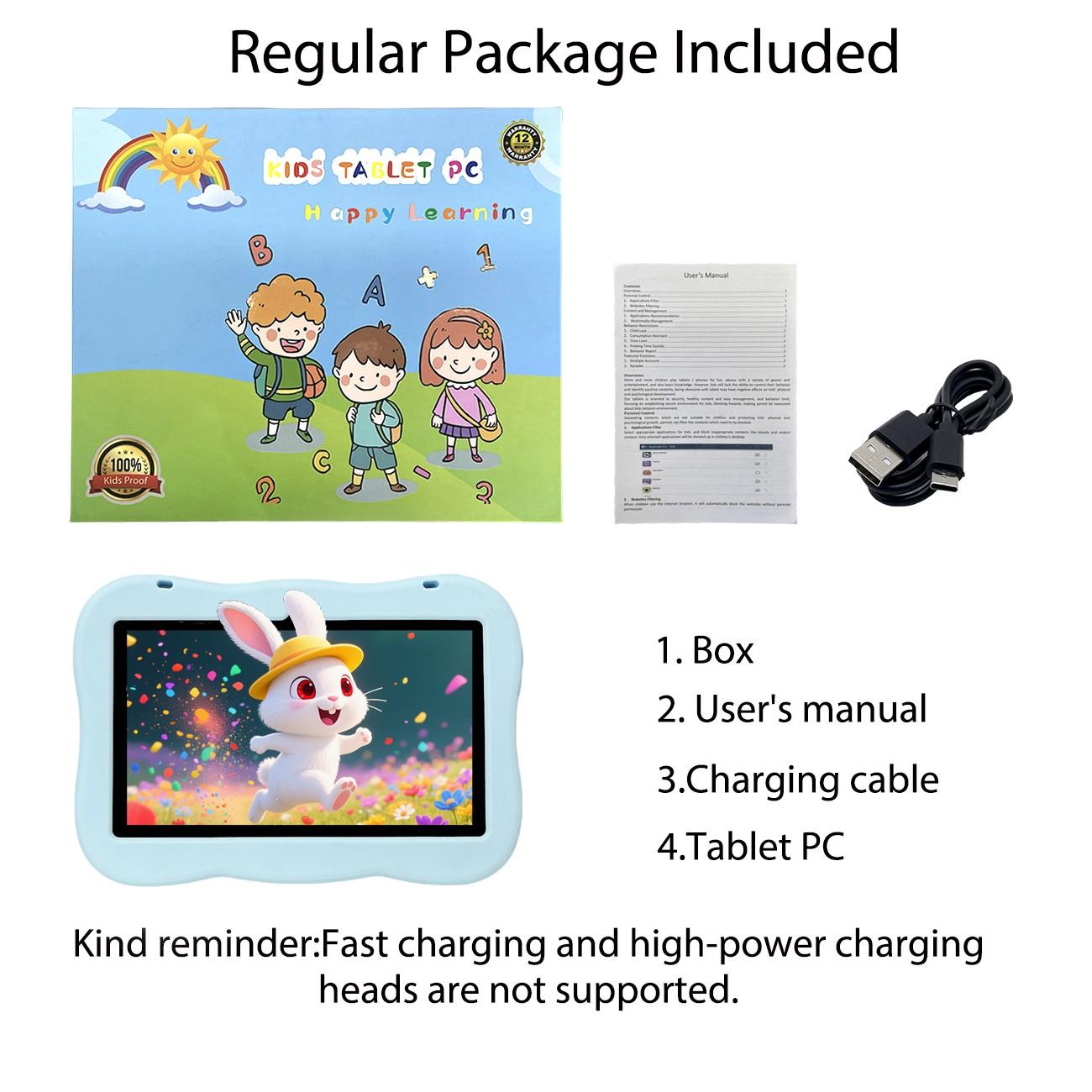 7-inch tablet | IWAWA learning application | Secure internet parental control | Sensitive touch screen+learning anti fall shell (blue/pink | no adapter) holiday gift, children have fun, parents feel more at ease