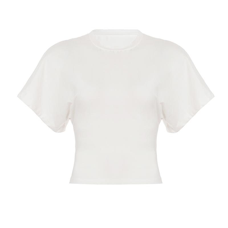 Women's Solid Color Crop Tee, Casual Half Sleeve Round Neck T-shirt for Summer, Ladies Clothes for Daily Wear