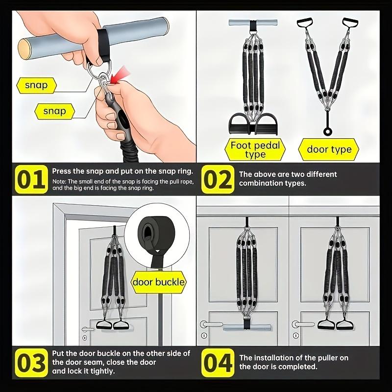 This 5-in-1 multifunctional leg stretching device, resistance band, sit-up helper, exercise foot pedal and yoga tool trains arms, legs and core, ideal for home and outdoor workouts.