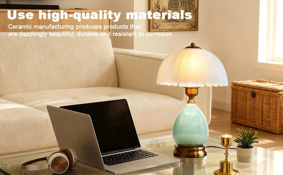 Ceramic Table Lamp Modern Vintage Lamps for Bedroom Living Room with Frosted Glass Lampshade, Desk Bedside Small Lamps for Living Room Night Stands Bedroom
