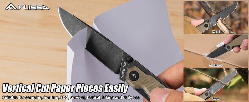 #JumpstartSale FLISSA Pocket Knife, Folding Knife with 3.2" 8Cr13MoV Blade, G10 Handle, Removable Pocket Clip, Lightweight for EDC, Camping, Hiking, Daily Use
