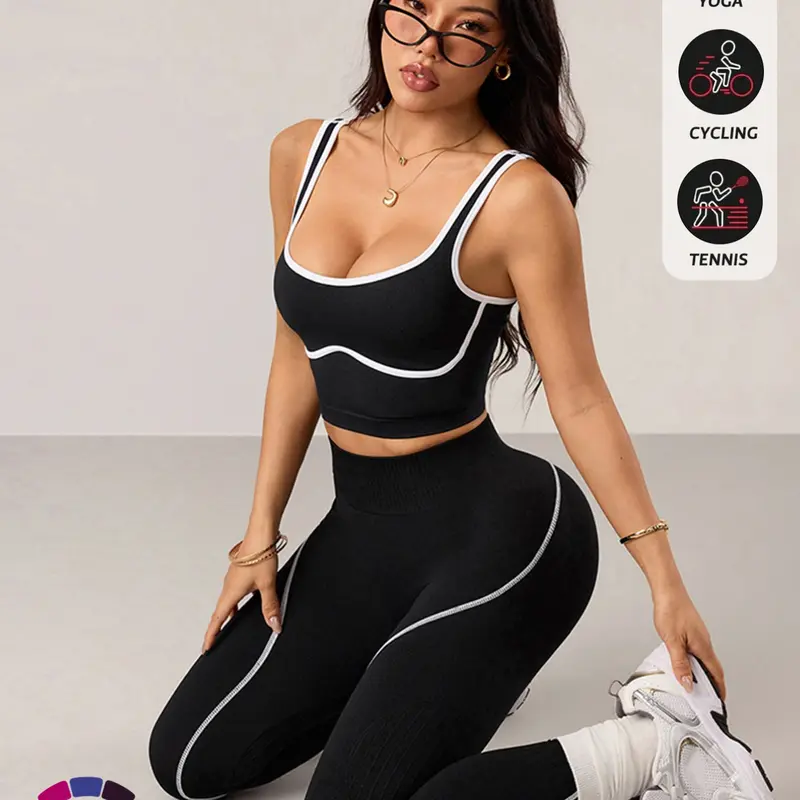 Women's 2 Piece Sportswear Set, Sports Vest and Tight Pants, Fitness and Daily Exercise, High Waist Tummy Control, Fashion Gym Clothes, Yoga Fitness Clothing