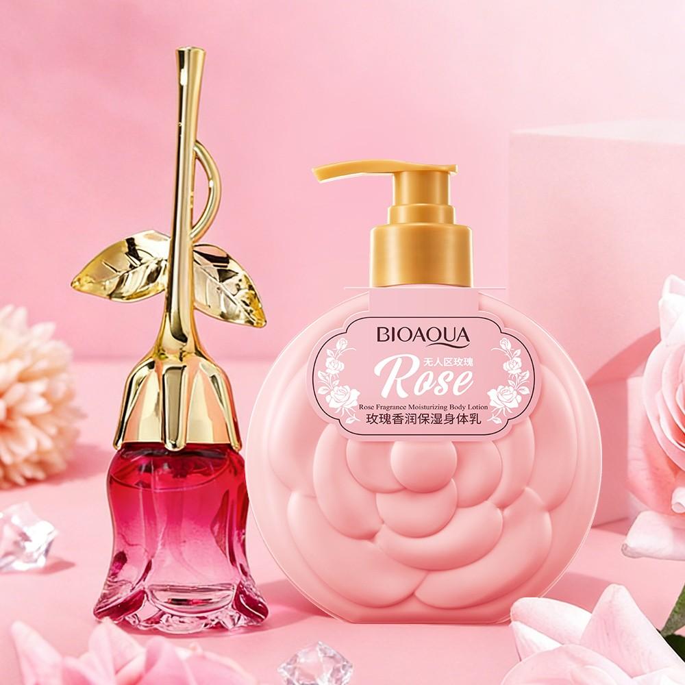 Fresh Rose Perfume + Nourishing Body Lotion Set, Lover Rose Flower Shape, Women's Perfume, Valentine's Day Gift, Long-Lasting Scent
