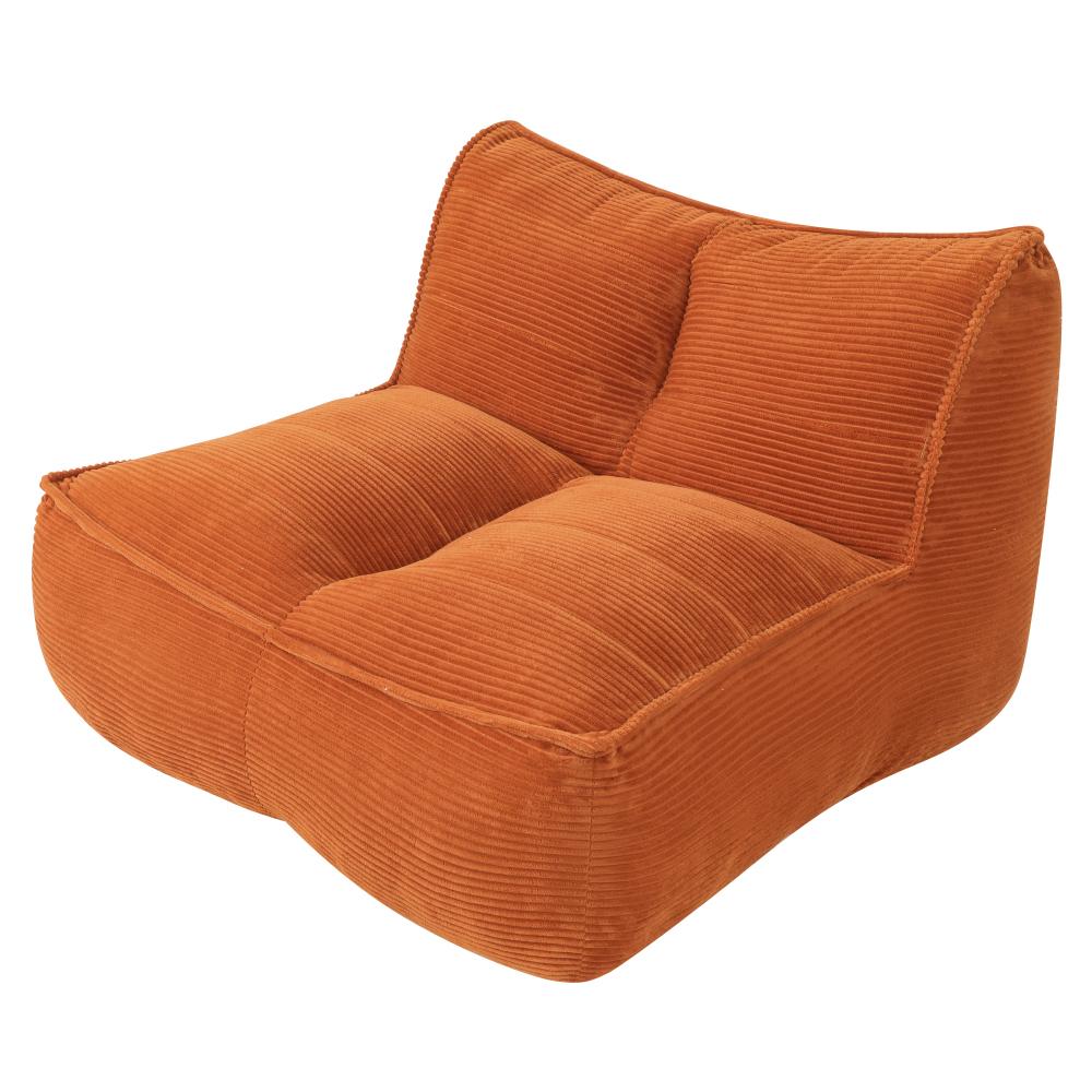 Modern Togo Caterpillar 1-Person Casual Rectangle Mini Sofa for Adults, 35.00x40.00x28.00 inches (35x40x28"), Corduroy Fabric, 40 lbs Slouchy Lazy Couch, No Assembly Required, Cozy Living Room-Bedroom Sofa, Orange, 30 Days for Quality Issues