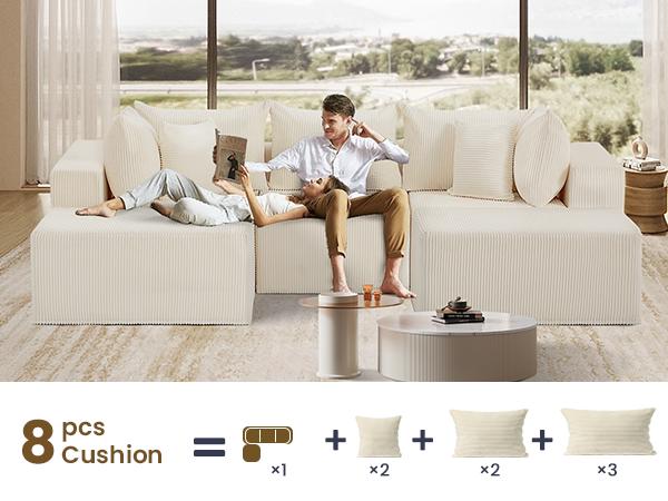 Juikury Cloud 4-6 Seat Sectional Couch,DIY Combination Sectional Couches Modular Sofa with Deep Seat Reversible Ottoman for for Living Room Bedroom