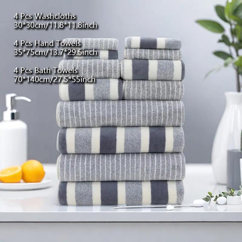 Striped Bath Towel Sets, Premium Bath Towels, 2/5/8/12 Pcs Washcloths Hand Towel and Bath Towels Soft Absorbent Microfiber Blanket Towel, Quick Drying Towel for Bathroom, Hotel, Salon, Spa, Gym, Home Goods
