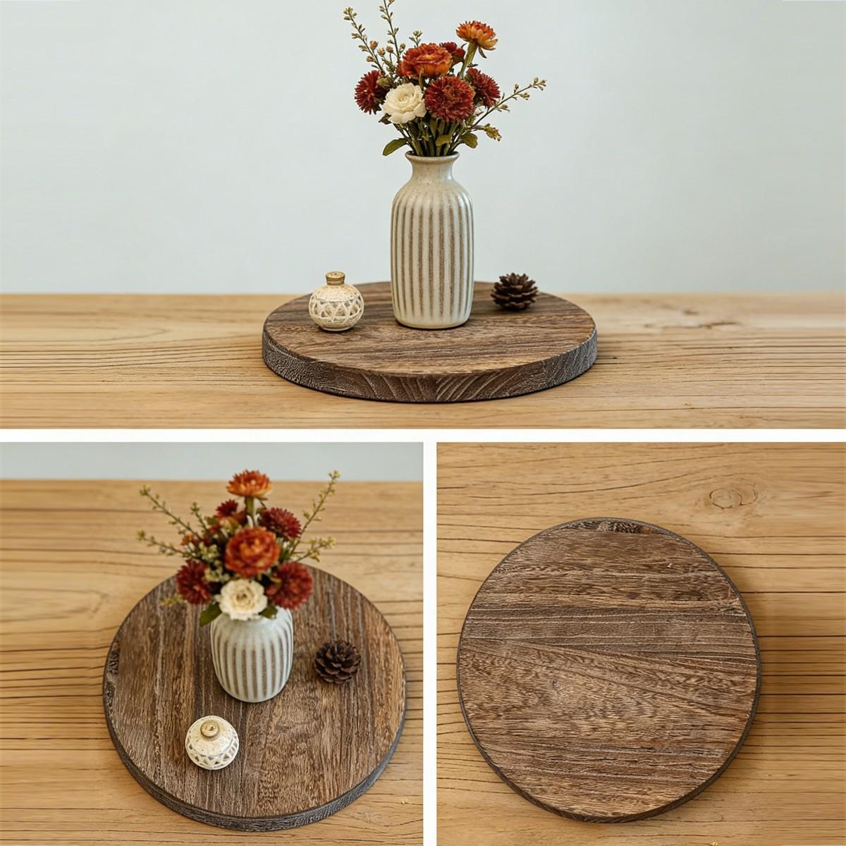Multifunctional Wooden Tray, Decorative Round Jewelry Storage Tray for Bathroom Vanity, Rustic Farmhouse Coffee Table Decoration