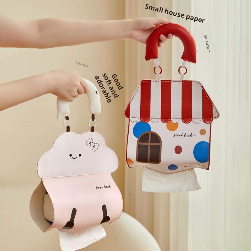 Cute Waterproof Hanging Tissue Holder for Bathroom, Wall-Mounted Tissue Box for Facial Towels and Paper Rolls, Stylish Toilet Tissue Storage Bag, Bathroom Accessories