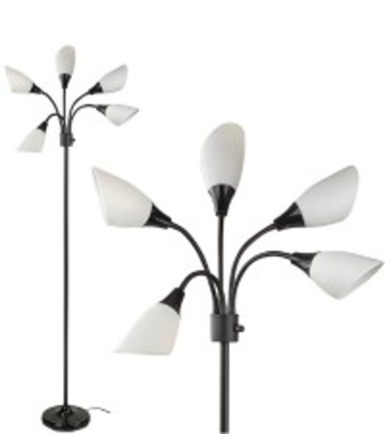 Medusa 5-Light Floor Lamp – Silver Multi-Head Standing Lamp w/ 5 Adjustable White Acrylic Shades for Bedroom, Living Room, Office, Requires E12 Candelabra-Base LED Bulbs