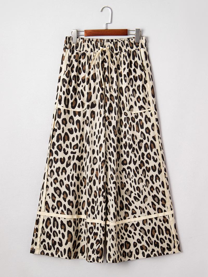 Hotapei Spring Autumn Casual Loose Leopard Print Wide Leg Nine-Quarter Pants, Casual Chic Bottoms, Comfortable and Stylish Women's Fashion Trousers