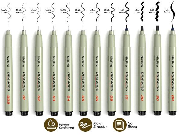 Nicpro 58PCS Art Drawing Supplies Kit in Leather Case, MP1000 Black Metal Mechanical Pencil Set with Drafting Pencil 0.5, 0.7, 0.9 & 2mm, 12 Micron Pen, Sketch Book, 30 Tube Lead Refills for Sketching