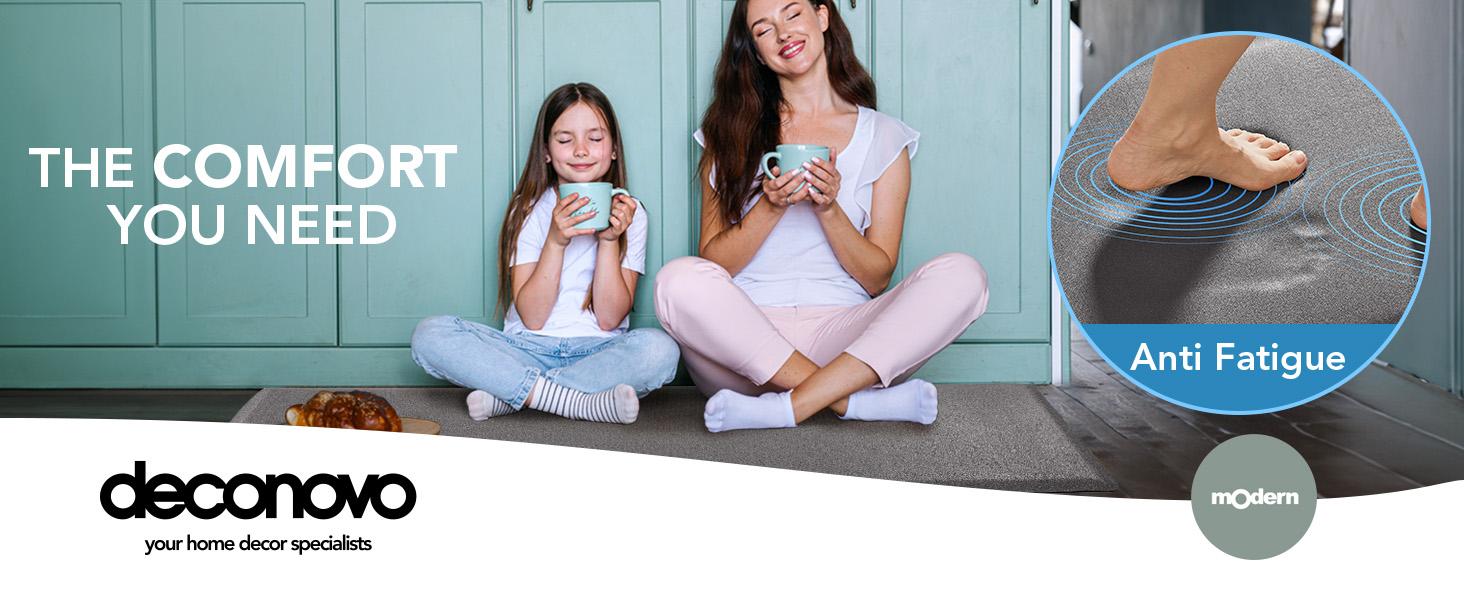 Deconovo Kitchen Mat 0.47/0.59" Thick Anti-Fatigue, Cushioned Waterproof Non-Slip - Durable Standing Desk/Office Mat, Easy Clean Comfort