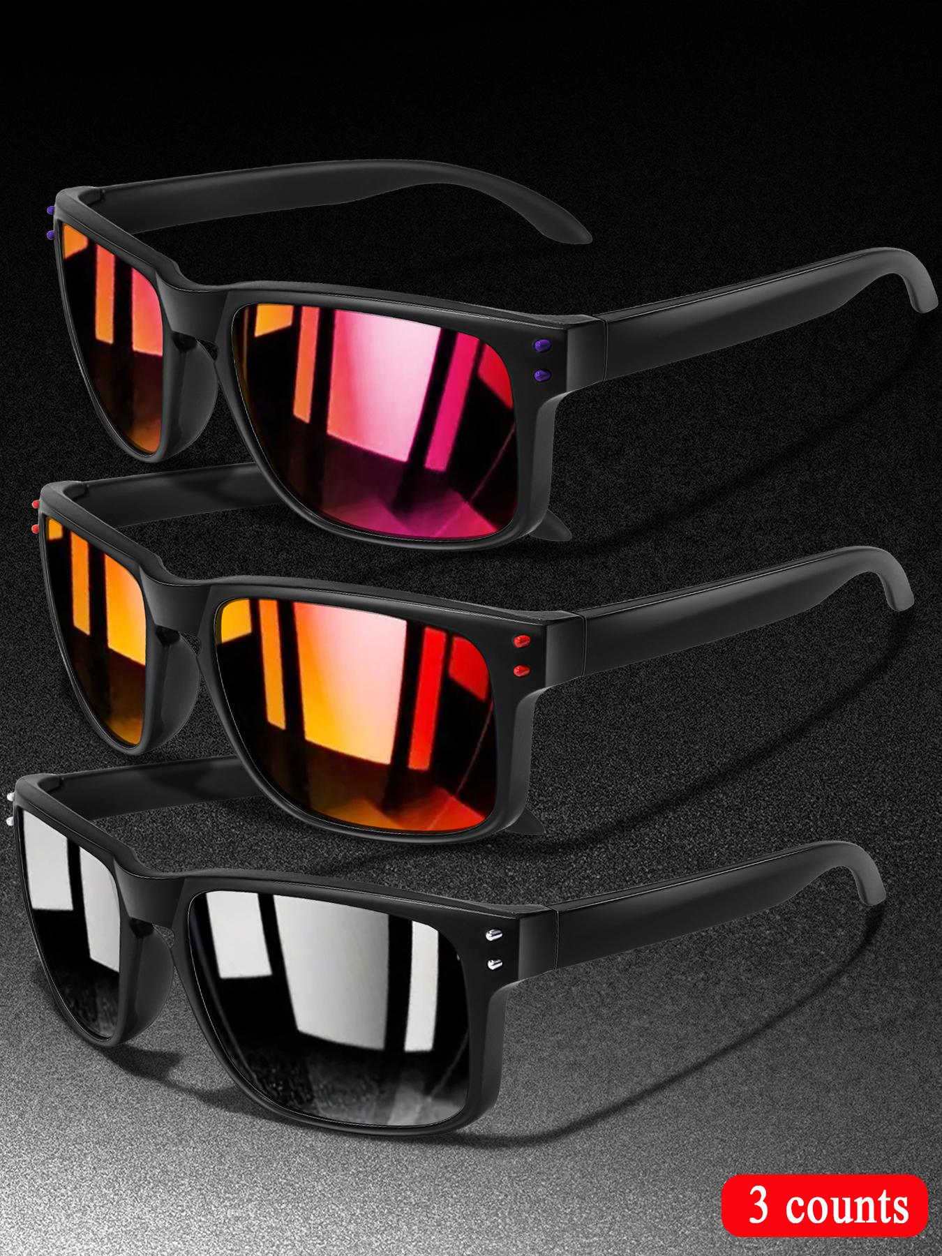 3-Piece Fashion Polarized Sports Outdoor Sunglasses Set, Unisex Cycling Hiking Eyewear, Classic Square Frame + Polarized Lenses, Daily Accessories, Sporty Eyewear, Summer Sports Sunglasses