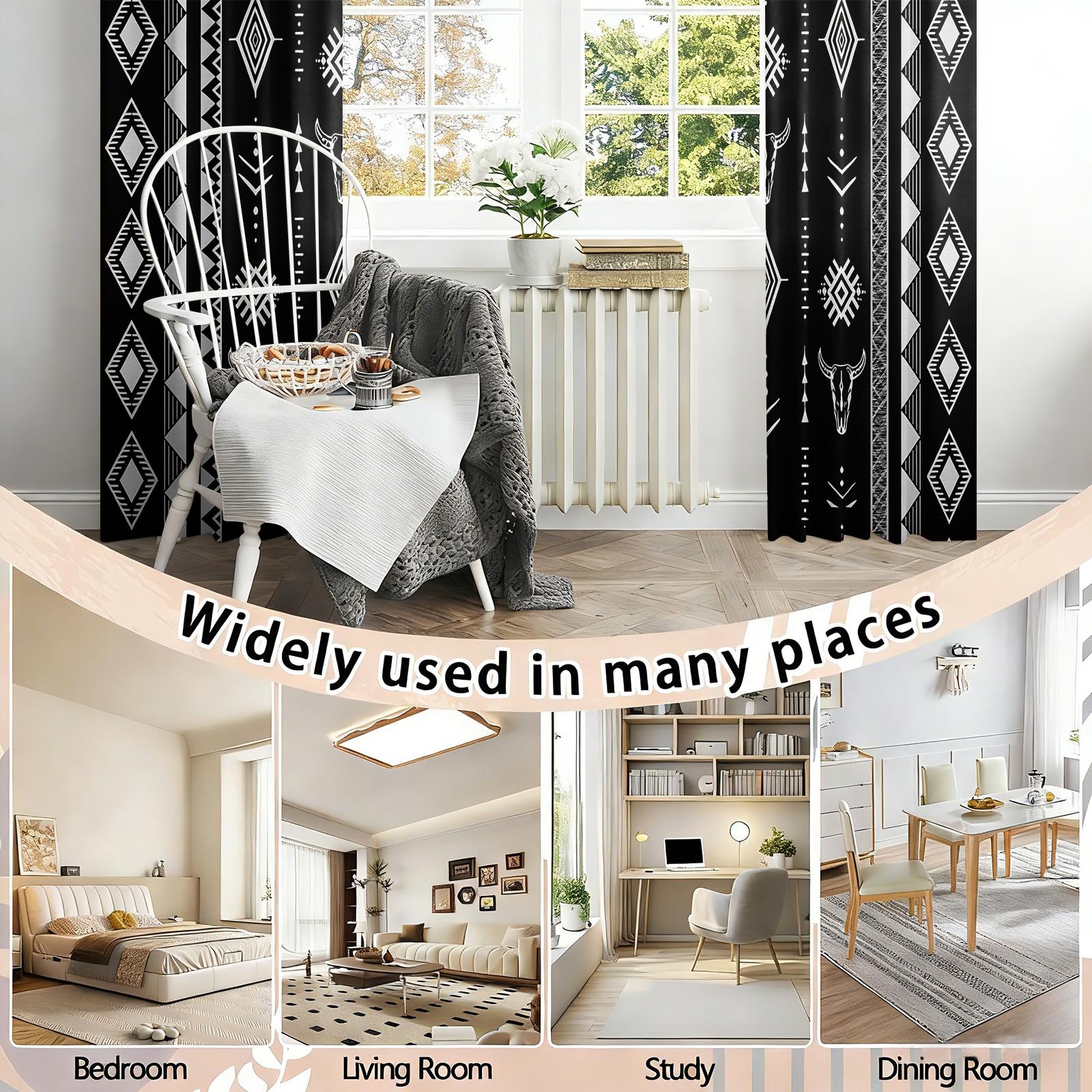 2 Panels Tribal Bull Skull Aztec Blackout Curtains Sun Blocking Noise Reducing Window Treatments with Black White Southwestern Pattern for Bedroom Living Room Office Dorm Rustic Western Boho Room Decor