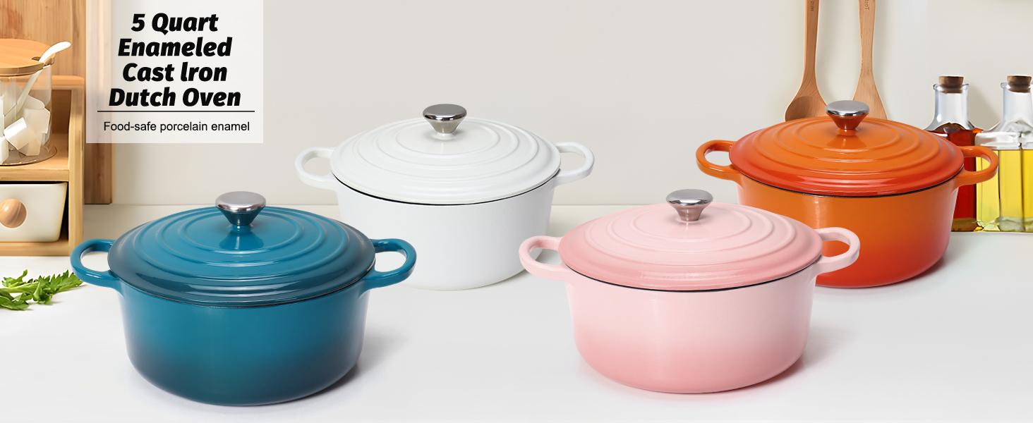 Enameled Cast Iron Dutch Oven with Proofing Basket, Non-Stick Ovenproof Casserole Pot, Pink Dutch Oven for Braising, Stews, Roasting & Bread Baking 5Litres-26cm Enameled Cast Iron Dutch Oven with Proofing Basket, Non-Stick Ovenproof Casserole Pot, Pink Dutch Oven for Braising, Stews, Roasting & Bread Baking 5Litres-26cm