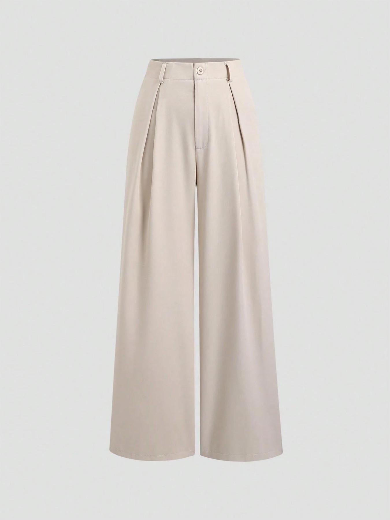 Women's Vintage Elegant Pleated Wide Leg Pants, Casual Chic Bottoms, Comfortable Fabric, All-Season Ideal Choice, Fashionable Design, High Waist