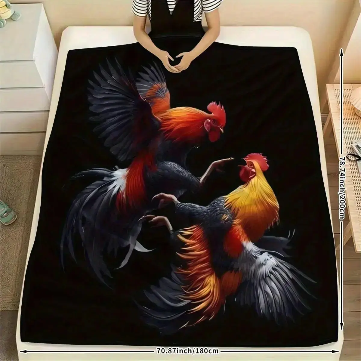 Lightweight Soft Combat Roosters Flannel Blanket - Durable Polyester Blend Single-Person Blankets, Multi-Size All-Season Camping Throw, Home Decor for Couch/Bed, Ideal Gift for Farmers
