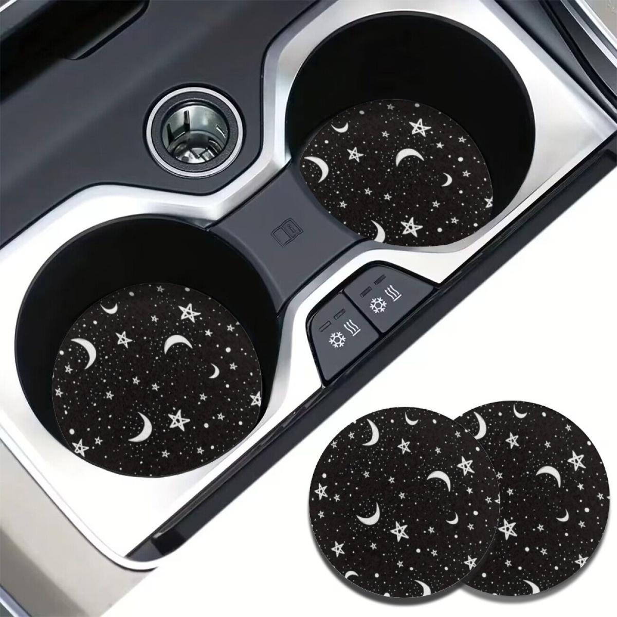 Star & Moon Pattern Car Coaster, Round Car Cup Holder Coaster, Car Interior Decoration Accessories for Women & Men, Car Interior Accessory