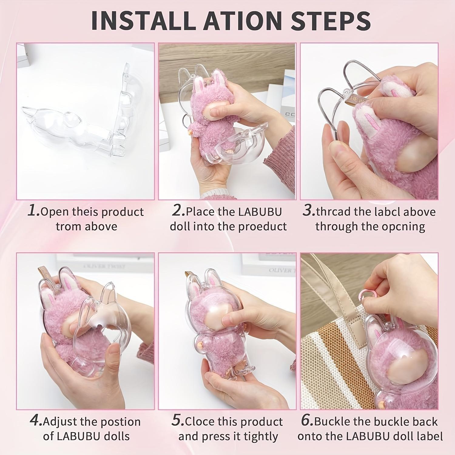 Protective Case for Labubu, Crystal-Clear Hard Display Box with Keychain, Dustproof Cover, Clear Display Case, Doll Not Included, Standing