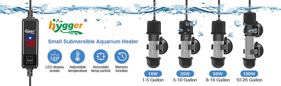 hygger Small Aquarium Betta Heater, Submersible Fish Tahk Heater 10W/25W/50W/100W with LED Digital Display, Suitable for Marine Saltwater and Freshwater up to 5/10/16/26 Gallon