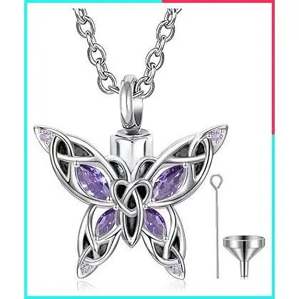 Butterfly Cremation Urn Necklace for Ashes, Stainless Steel Memorial Pendant with Crystal Inlay for Women, Pet & Human Ash Holder Keepsake Gift