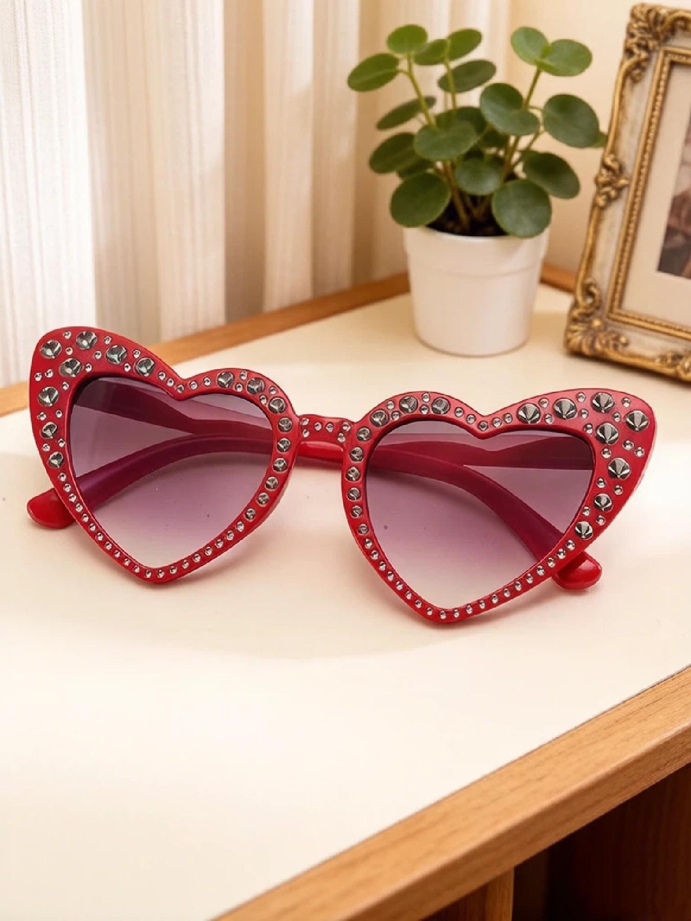 Women's Fashion Heart-Shaped Full Frame Glasses, Lightweight Luxury Style with Faux Pearls Design, Trendy Decorative Eyewear