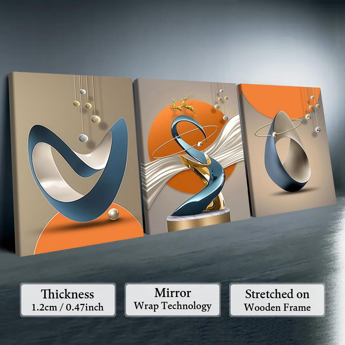 3-Piece Modern Abstract Geometric Art Canvas Prints with Solid Wood Frames, High-Definition Waterproof Wall Art for Living Room and Hallway, Modern Home Decor #TOP PICKS