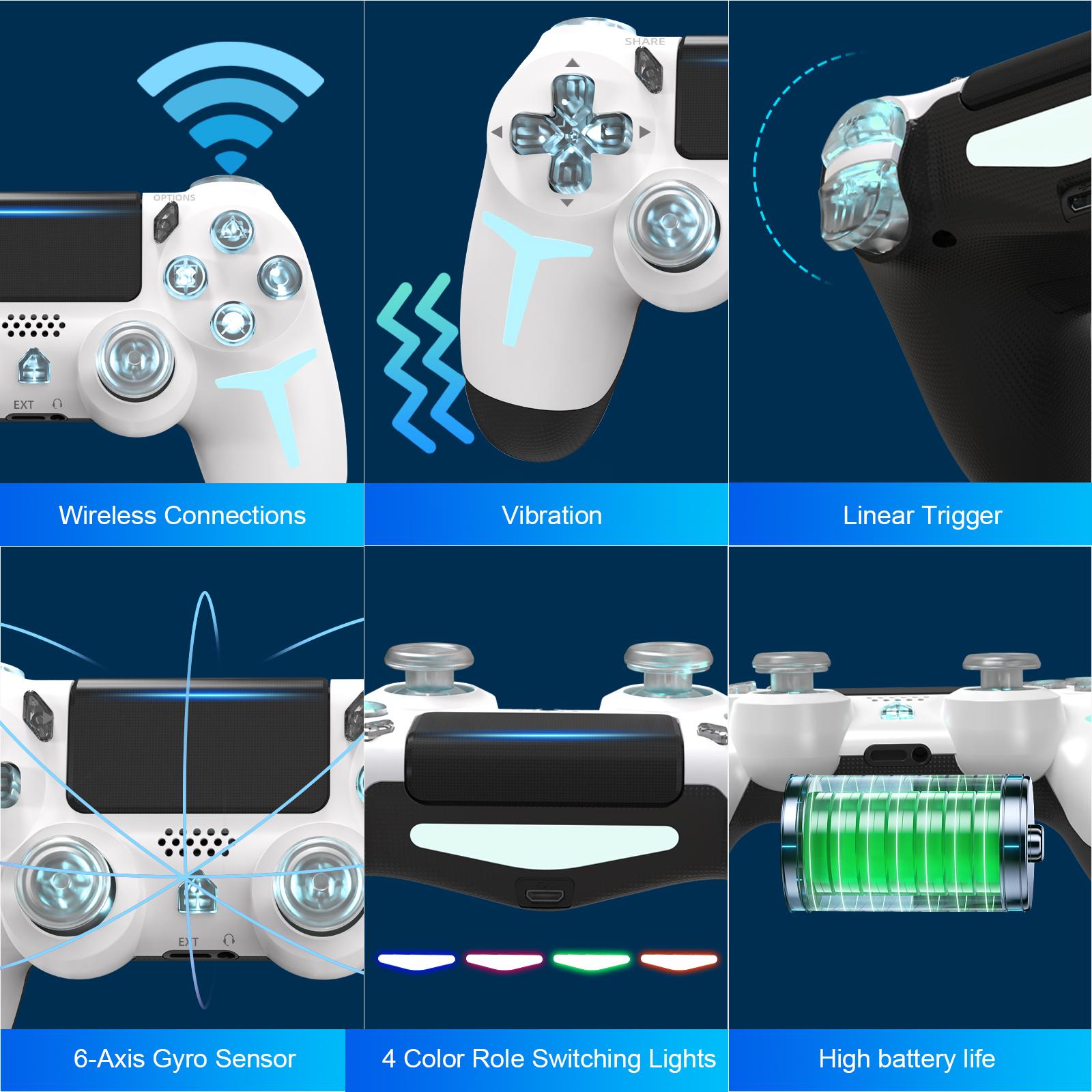 GAMINJA Wireless Game Controller with Six-Axis Gyroscope, Dual Vibration Speakers, Compatible with Ps4/ps4 Slim/ps4 Pro/PC, Light Effects, Premium Gaming Controllers