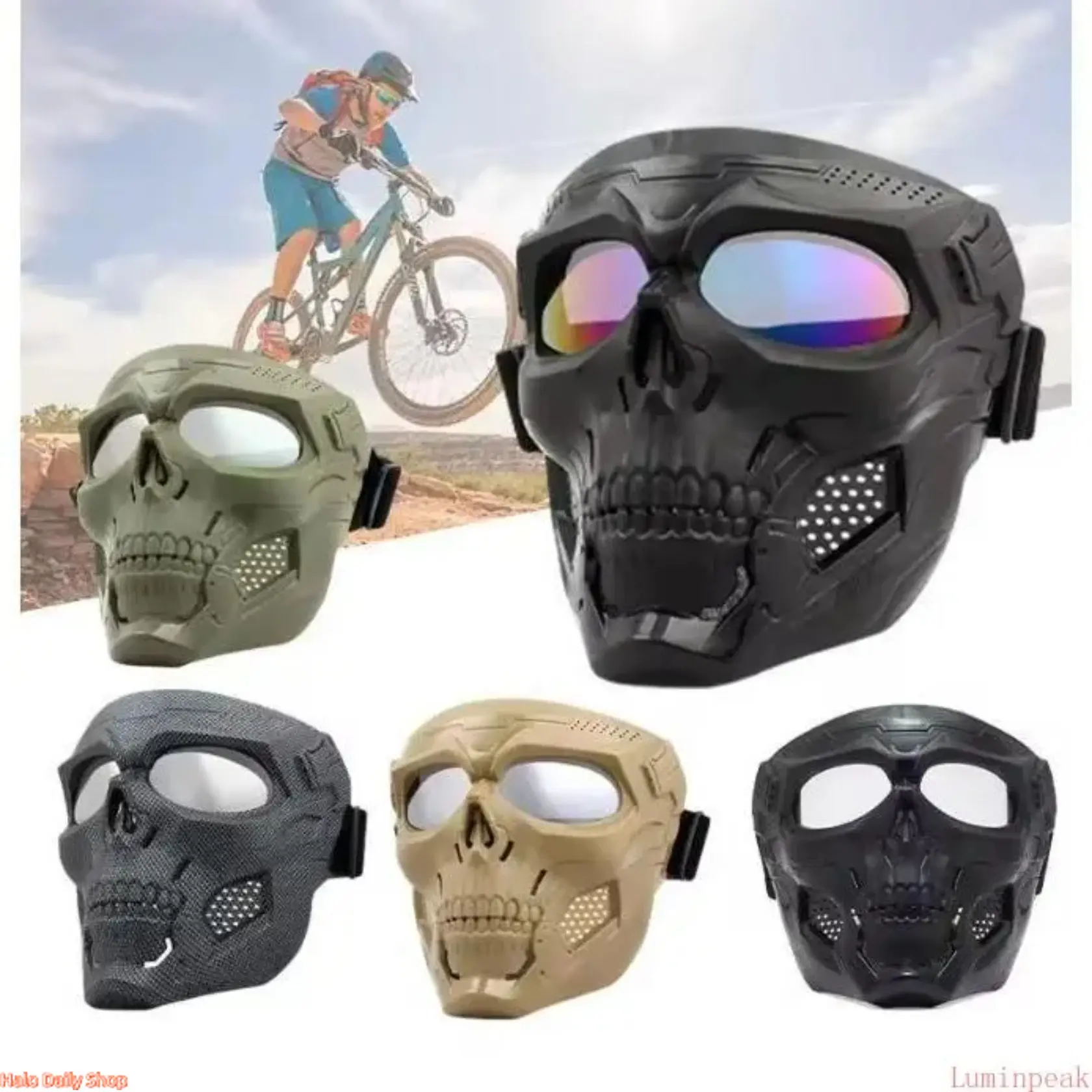 Skull Riding Goggles for Motorbike & Skiing, Windproof Off-Road Glasses, Retro Mask with Windscreen, MA-110-BCP, Outdoor Protection