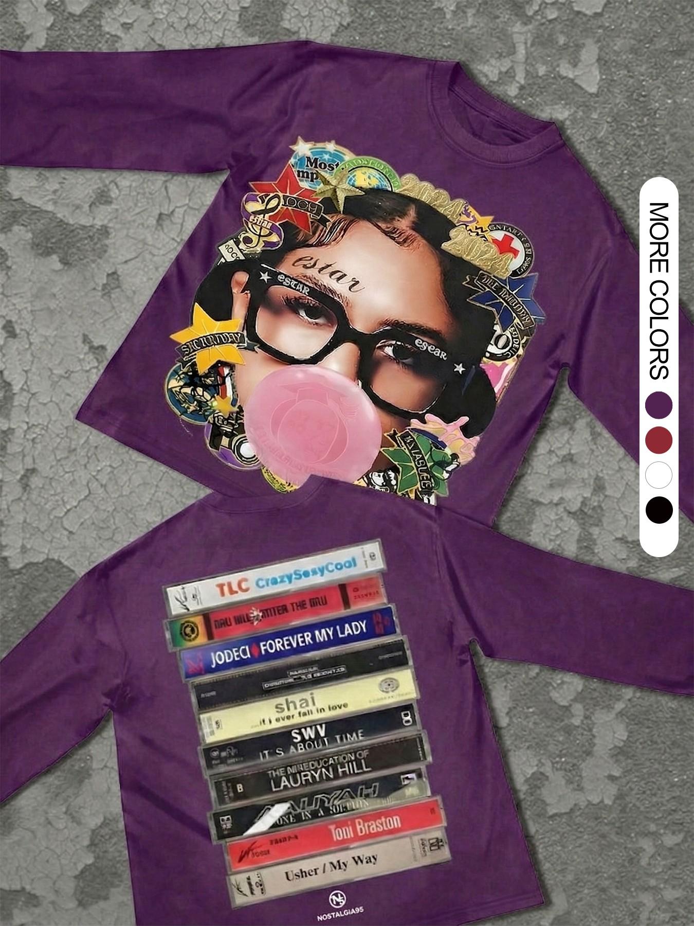 Unisex Long Sleeve T-Shirt, Fitted, Bubblegum Girl Book Print, Casual Fashion for Outdoor Vacation Party Streetwear