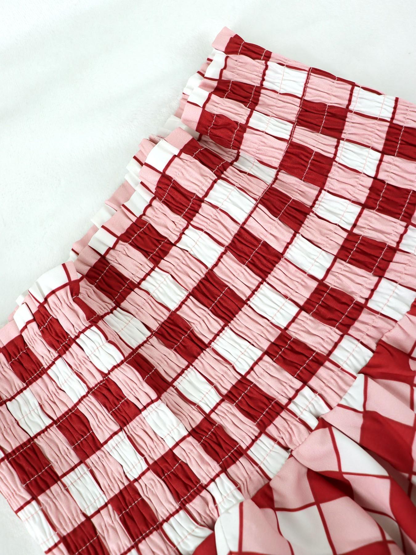 Spring Summer Versatile Plaid Skirt, Short Lantern Skirt, Bubble Hem, Casual Style, Perfect for Daily Wear, Vacation, and Multiple Fitted