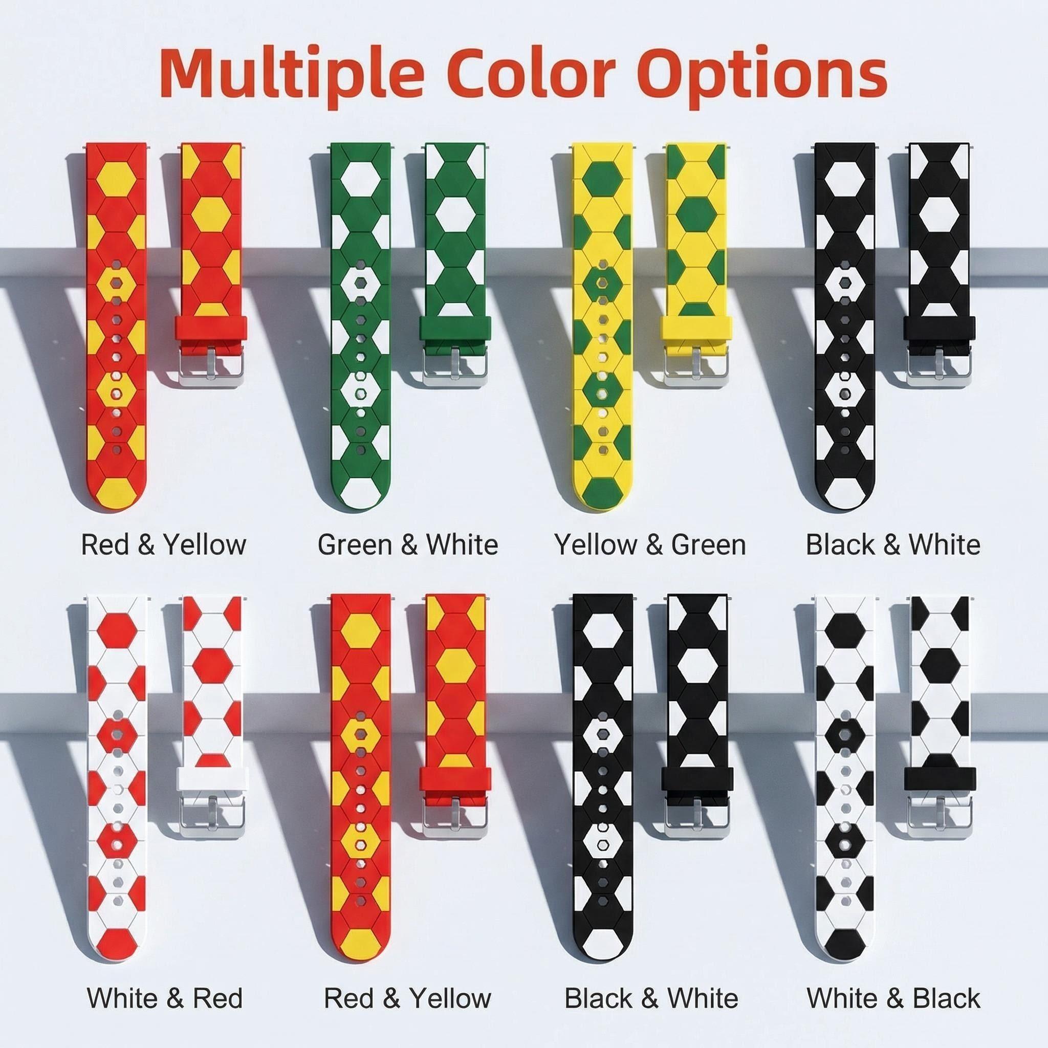 Football Style Silicone Watch Band, 20mm Universal Quick-Release, Soccer Texture, Stainless Steel Buckle, Compatible with Smartwatches