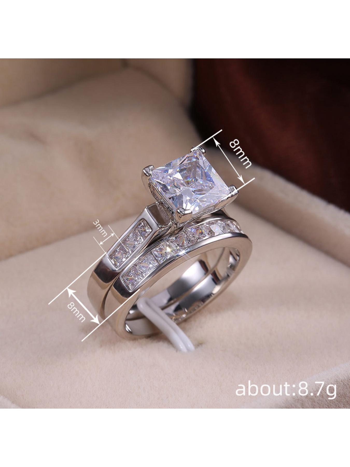 Princess round diamond couple ring - Engagement, proposal and wedding ring. Anniversary, birthday gift. Lightweight luxury full-diamond ring. Fashionable and versatile ring. High-end accessory.
