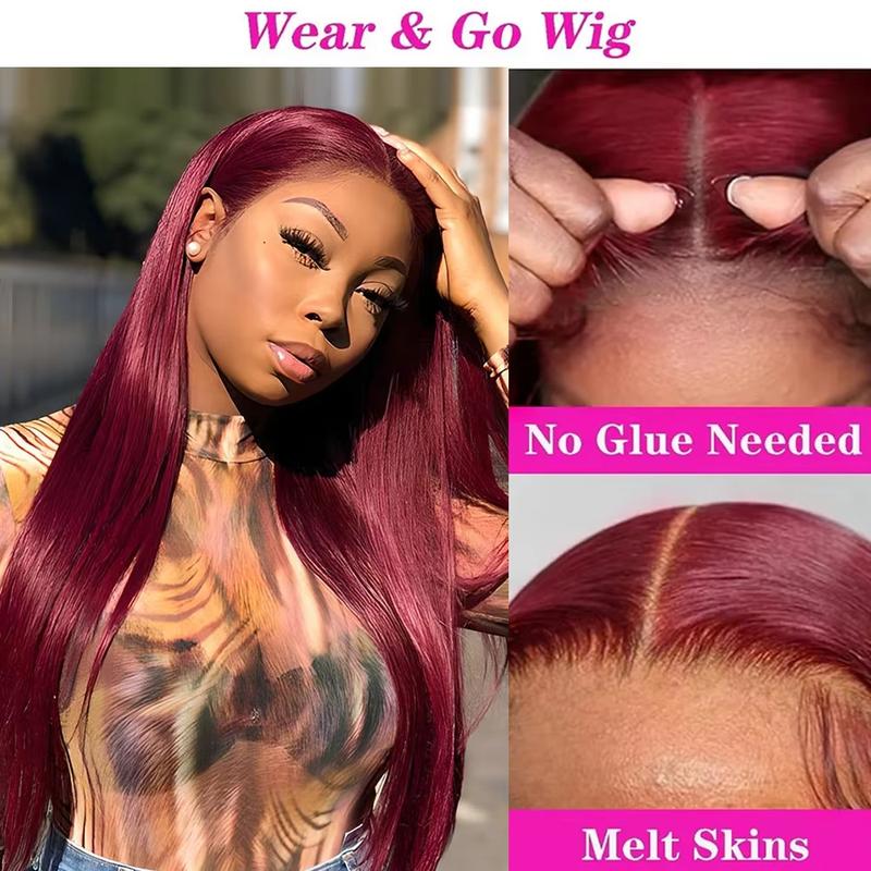 Bling Hair 7X5 Transparent Lace Closure Wig 99j Red Color Body Wave Lace Front Wig Real Hair 100% Real Hair Easy Wear To Go