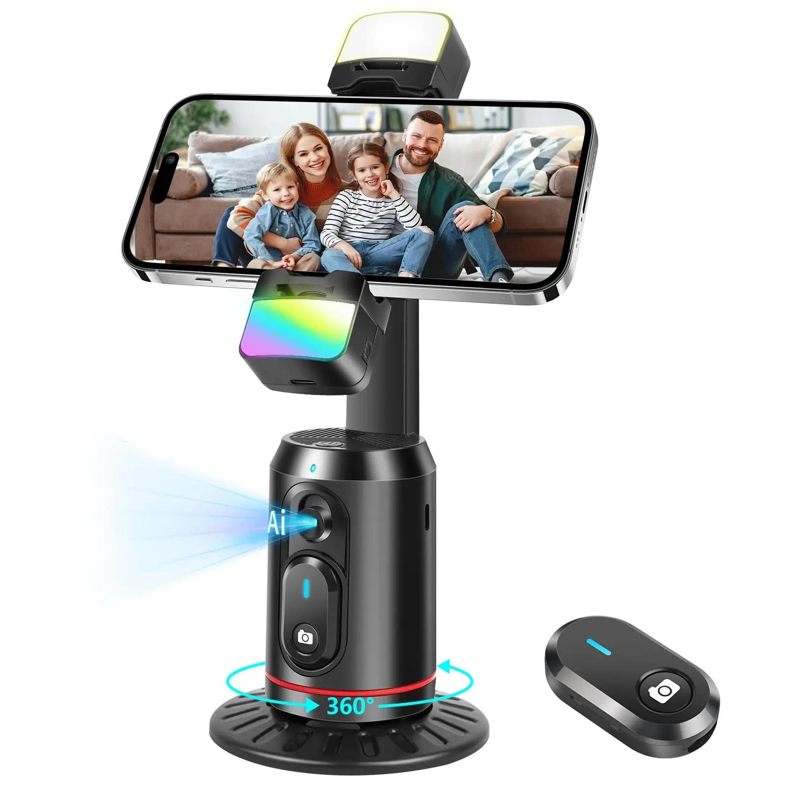 Automatic Face Tracking Tripod, 360 Degree Rotating Smart Stand with LED Lights and Gesture Control, Ideal for Vlog Live Videos