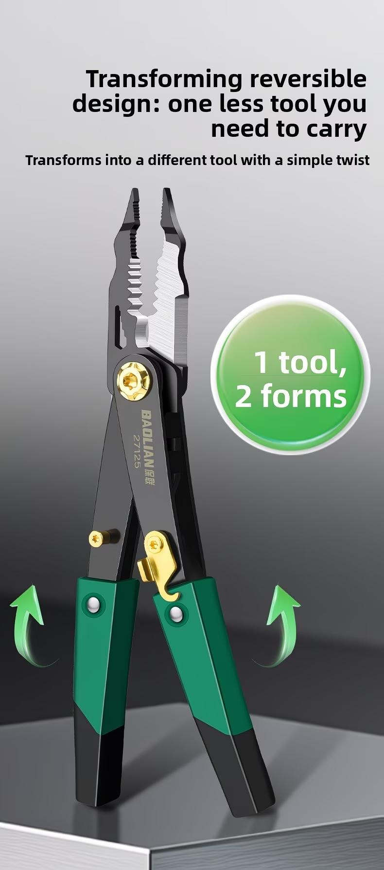 Dual-Head Multi-Function Scissors, High Hardness Deformable Flip Two-In-One Wire Stripping Tool, Quick Powerful Cutting Instrument