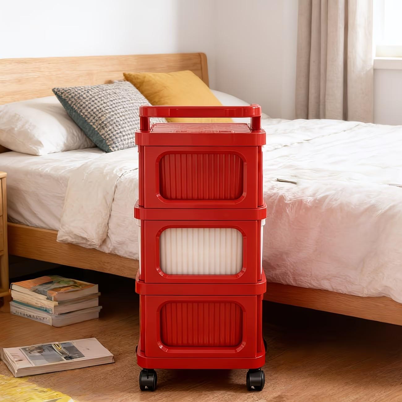 3-Tier Large Capacity Drawer Storage Cabinet with Wheels, Multi-Layer Plastic Organizer, Space-Saving and Easy Assembly, Bedroom Living Room