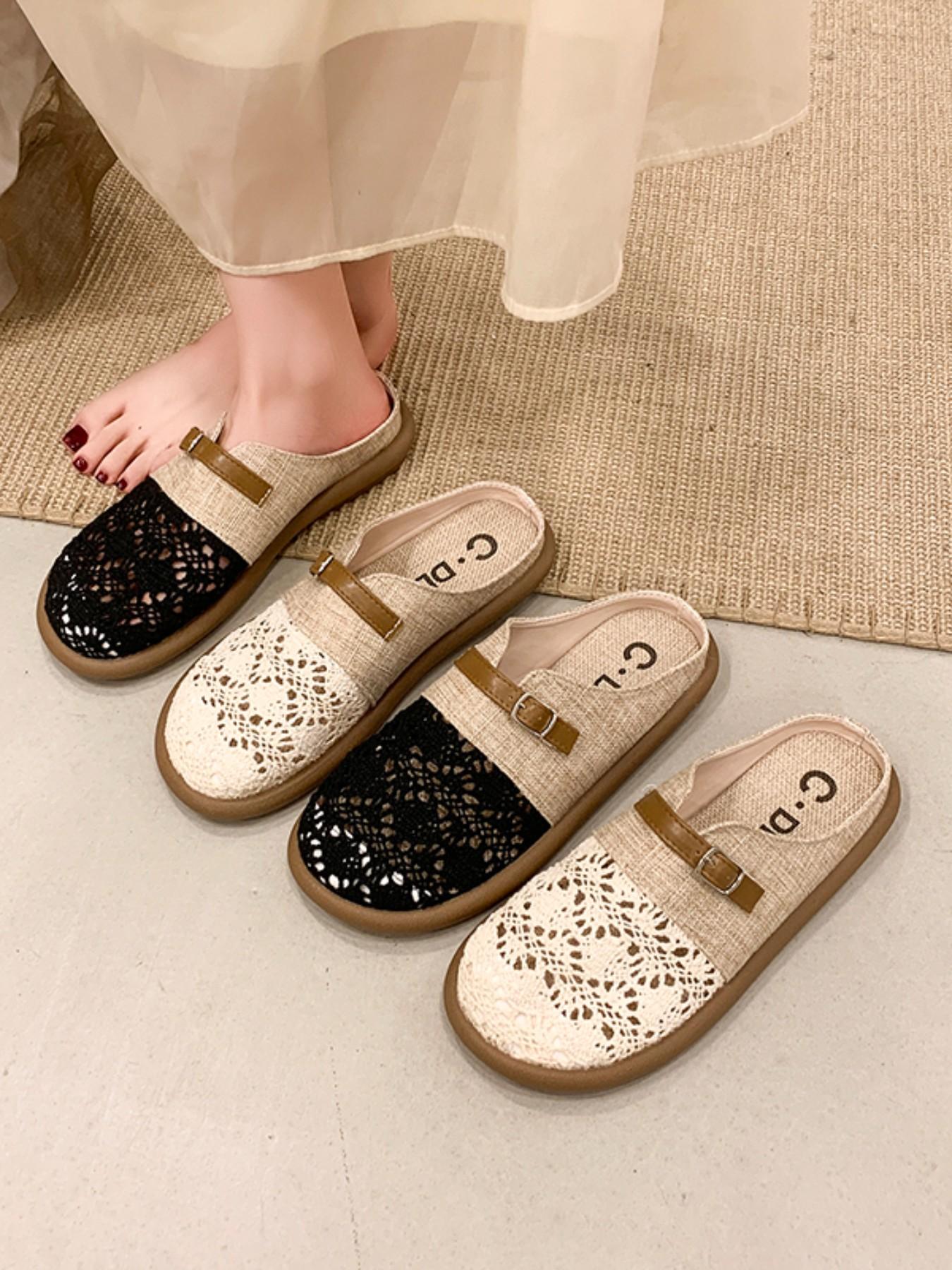 French Style Lace Half Sandals, Breathable Slip-On Comfort Shoes, Ideal for Commute, Home, Dates, Lazy Days, Women's Summer Footwear