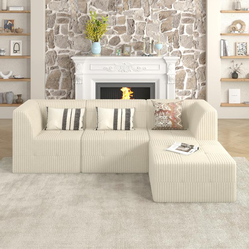 Niccae Customizable L-Shaped Sofa Set - Minimalist Modular Sectional Couch with Removable Cushions & Compression Tech for Studio Apartment Dorm Room & Small Space Furniture Lounge