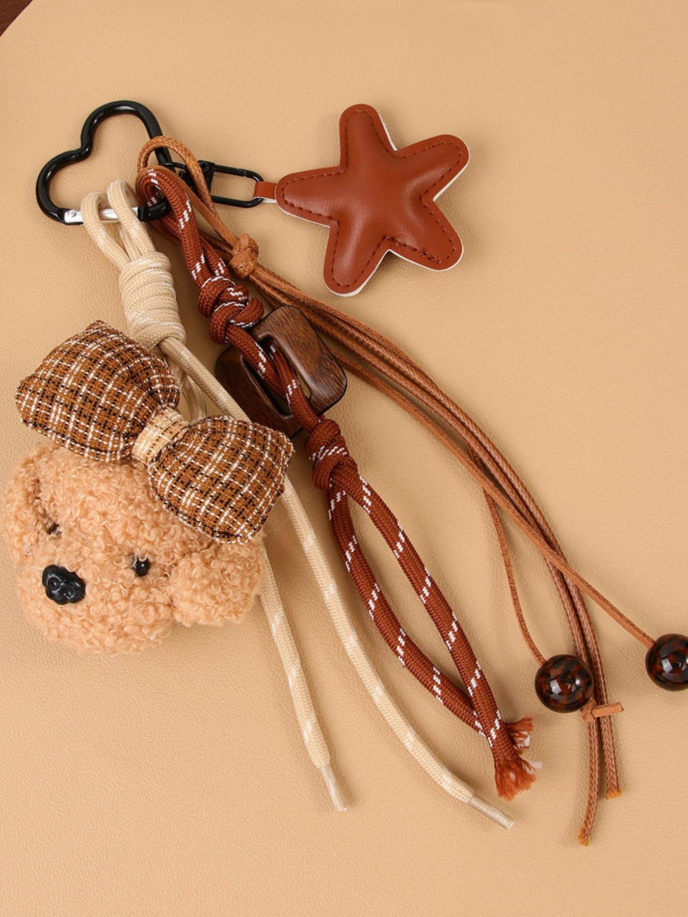 Cute Puppy Keyring Bow Dog Face Bag Purse Charm-Dog Keychain with Bow Tie, Keychain Kawaii, Dog Star Ornament,Beaded Accents Handmade Braided Rope Keyring,Cute Puppy Dog Pendant Charms Handbag Backpack Accessory for Pet Lovers Woman