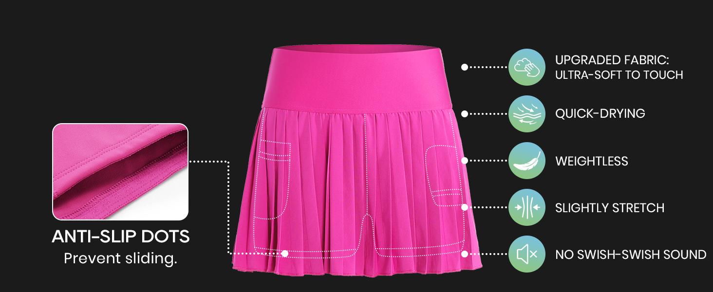 CRZ YOGA Women's High Waisted Pleated Tennis Skirts with Pockets Tummy Control Casual Liner A Line Workout Golf Skorts - 14"