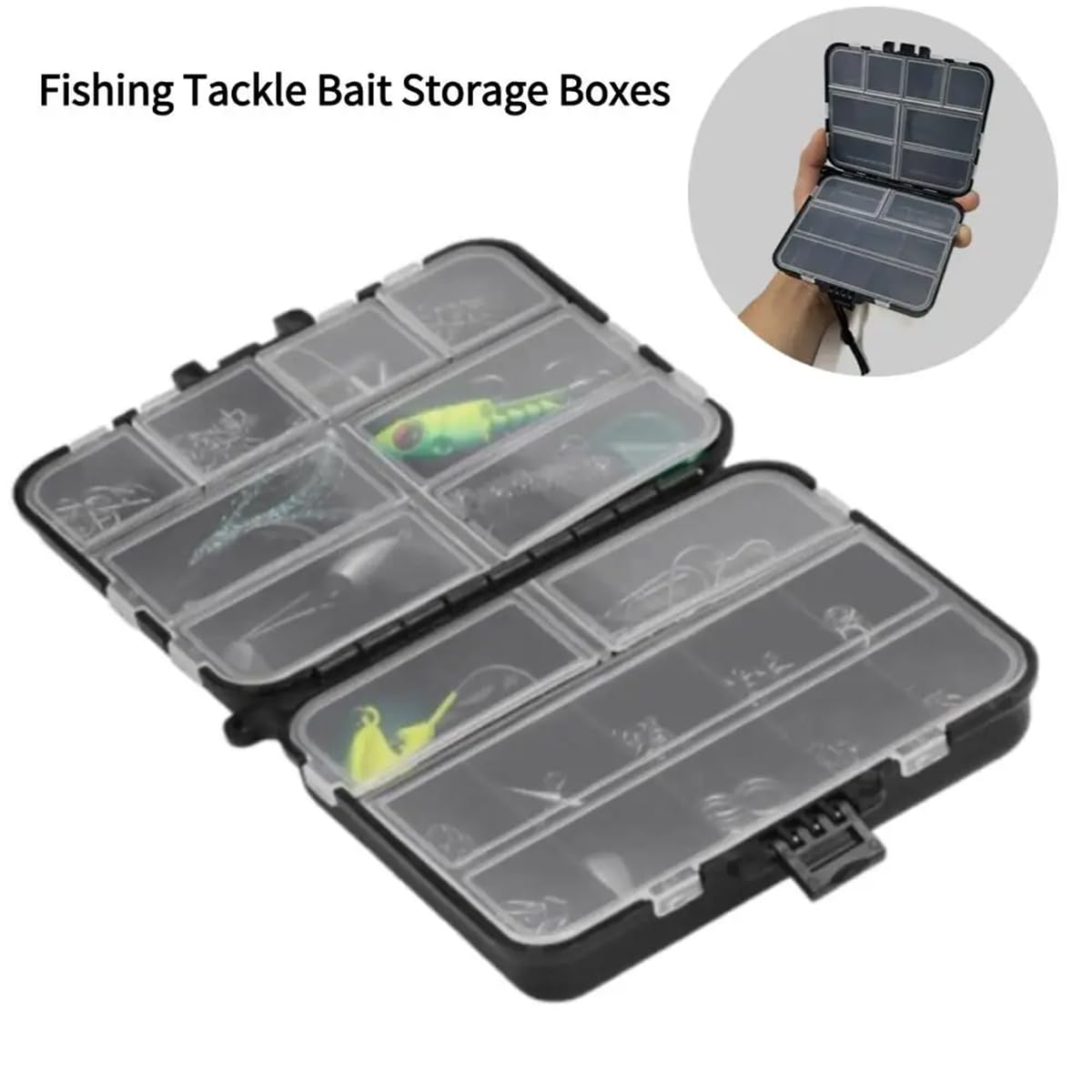 2-Pack Mini Plastic Fishing Gear Box, Compact Fishing Storage Box, Kayak Fly Box, Durable Large Compartments, Portable Bait and Hook Container