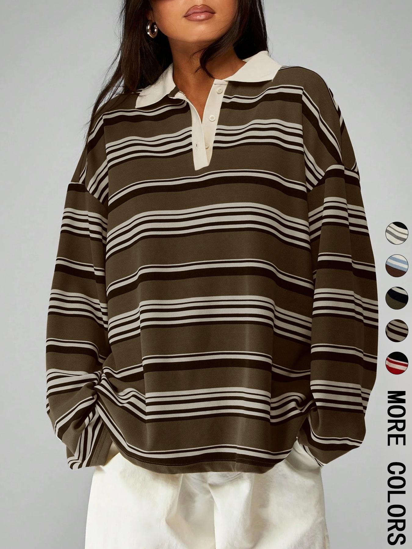 Vintage Striped Collared T-Shirt, Casual Loose Fit, Daily Commute/dating, Comfortable and Stylish, Perfect for Everyday Wear Vintage Striped Collared T-Shirt, Casual Loose Fit, Daily Commute/dating, Comfortable and Stylish, Perfect for Everyday Wear