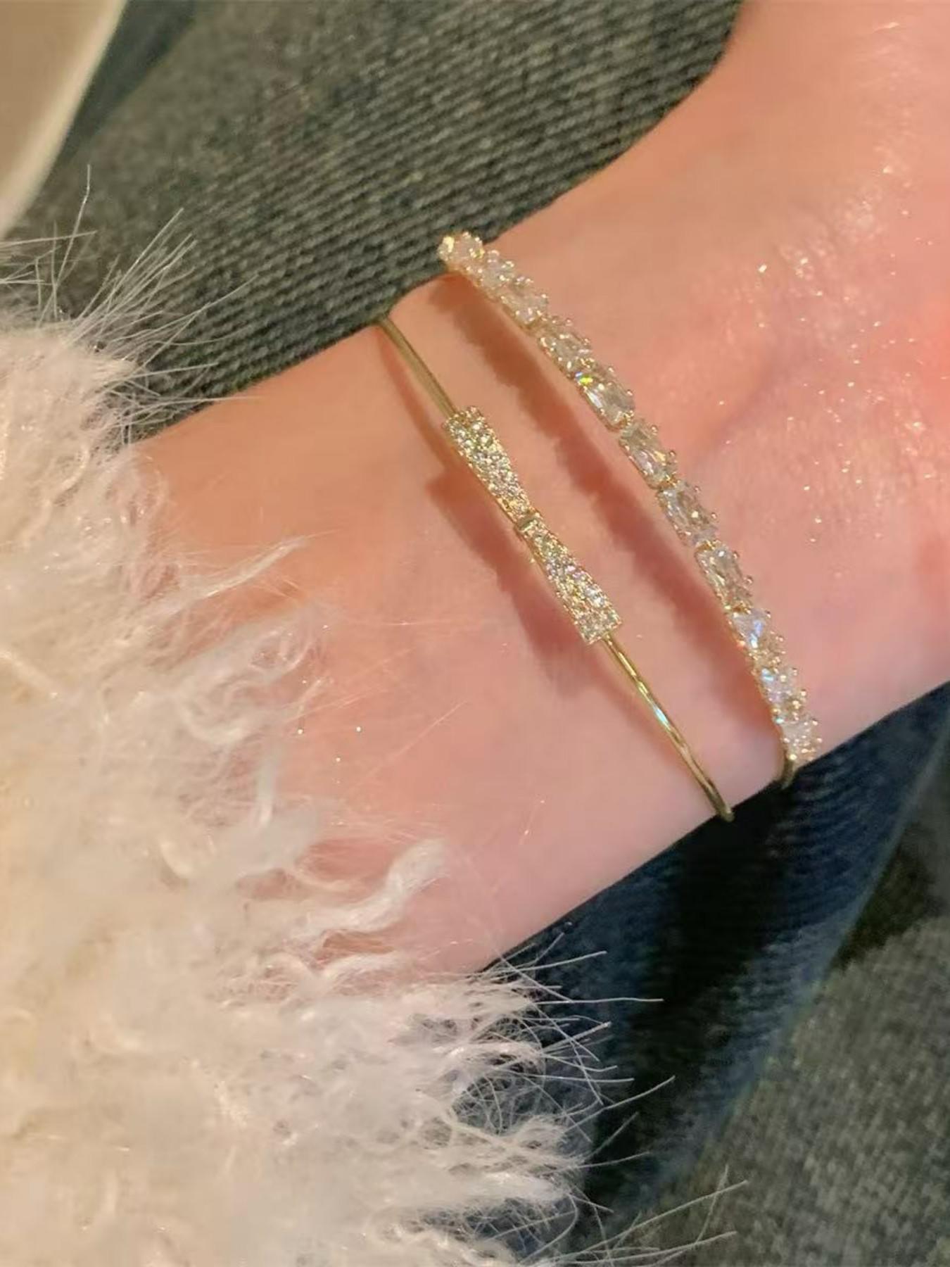 Exquisite Zirconia Bow Bangle, Versatile Stackable Bracelet, Unique Design Gemstone Jewelry, Gift for Girlfriend