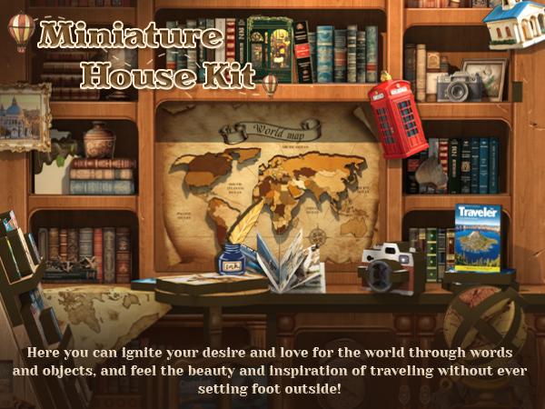 CUTEBEE DIY 3D Book Nook Kit Journey Trace Bookshop – Miniature Wooden Streetscape Bookstore with LED Light, Handmade 3D Dollhouse Decor | Holiday, Christmas and Black Friday Gift