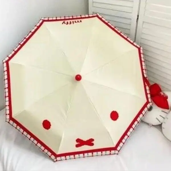 kawaii ​​Miffy Red Boots Cartoon Rabbit Umbrella Manual Sun & Rain Umbrella Red & White Minimalist Design Cute Youthful Style