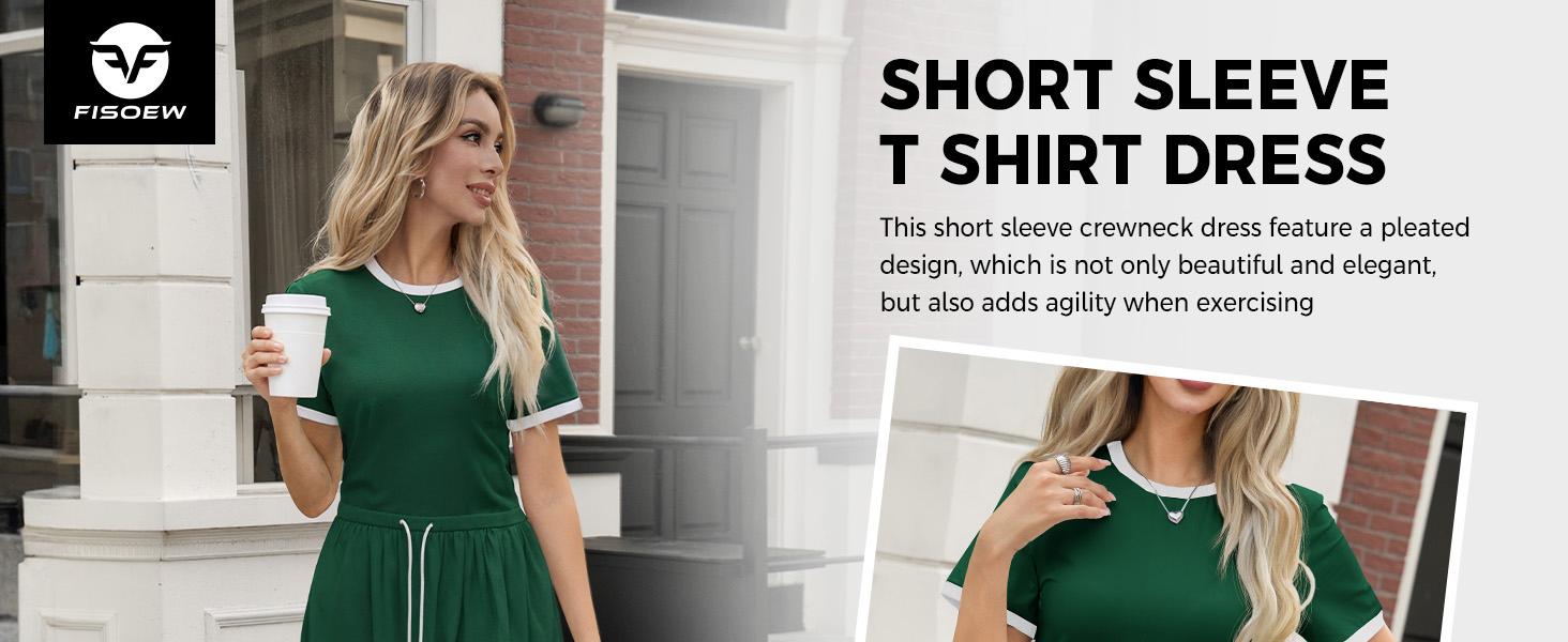 Outdoor&sports Fisoew Women’s Tennis Dress Casual Short Sleeve Pleated Contrast Color Loose Workout Summer T Shirt Dresses